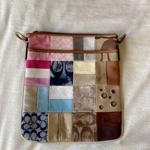 Vintage coach multi color logo patch work mini crossbody bag purse
